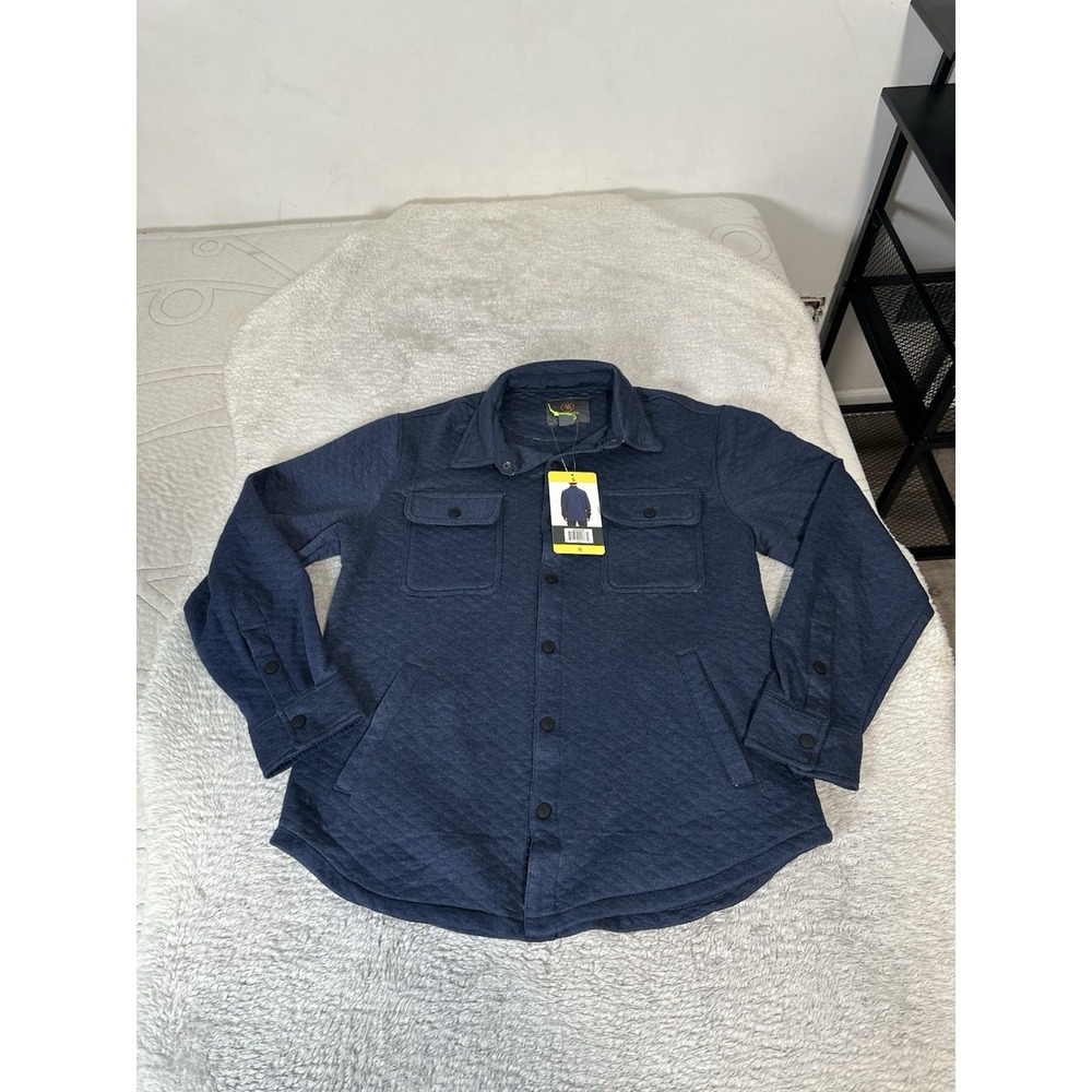 NWT Cloudveil‎ Quilted Shacket Mens Small Blue Jacquard Knit Shirt Jacket Snap